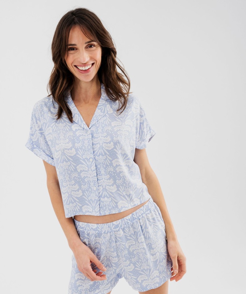 Haut de pyjama forme chemise à manches courtes femme[MISSING]