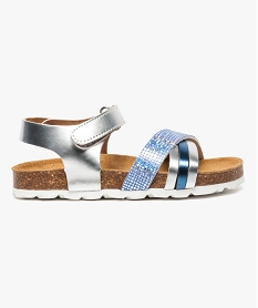GEMO Sandales fille bicolores effet métallisé avec bride scratch bleu standard
