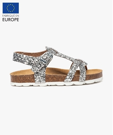 GEMO Sandales en cuir à paillettes argente