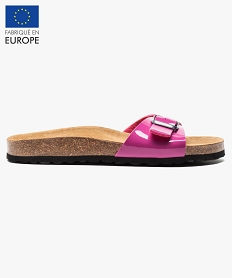 GEMO Mules femme unies avec  large bride à boucle ajustable rose vif