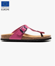 GEMO Mules femme à talon plat avec large bride en T unie rose vif