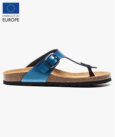 GEMO Mules femme à talon plat avec large bride en T unie bleu standard