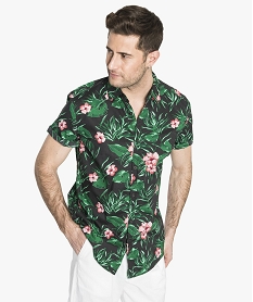 GEMO Chemise à motifs fleuris et manches courtes Gris