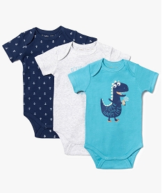 GEMO Lot de 3 bodies manches courtes imprimés bleu standard