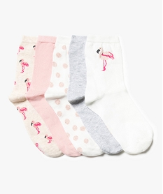 GEMO Lot de 5 paires de chaussettes hautes motif flamant rose standard