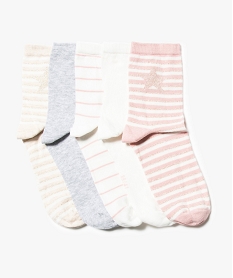 GEMO Lot de 5 paires de chaussettes rayées rose standard