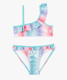 GEMO Maillot de bain 2 pièces en matière scintillante avec volants kaki fonce