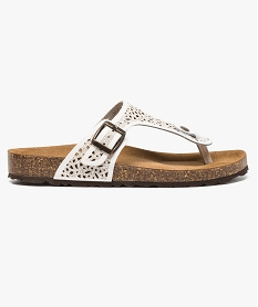 GEMO Sandales femme en cuir à entre-doigts avec bride ajourée à boucle blanc standard