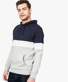 GEMO Sweat homme tricolore à capuche et poche kangourou Gris