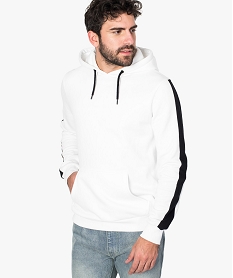 GEMO Sweat homme à capuche avec bandes sur les manches blanc chine