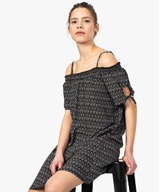 GEMO Robe femme imprimée à manches ballon et smocks au col Multicolore