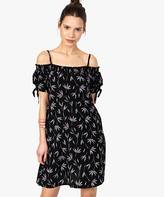 GEMO Robe femme imprimée à manches ballon et smocks au col vert vif