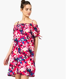 GEMO Robe femme imprimée à manches ballon et smocks au col jaune chine