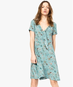 GEMO Robe femme fluide imprimé fleuri à encolure V et pans à nouer sur la poitrine dore