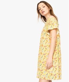 GEMO Robe femme fleurie fluide à smocks dore