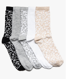 GEMO Chaussettes femme mi-hautes motif léopard (lot de 5) noir standard