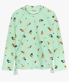 GEMO Tee-shirt fille anti-UV motif tropical et pompons kaki fonce