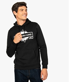 GEMO Sweat homme à capuche avec motif montagne sur lavant Noir