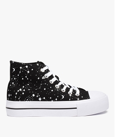 GEMO Baskets femme montantes en toile imprimée constellation noir standard