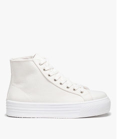 GEMO Baskets femme montantes en toile unie semelle plateforme blanc standard