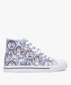 GEMO Baskets femme en toile imprimée tige montante bleu standard