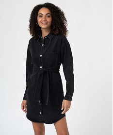 GEMO Robe femme en jean boutonnée sur l’avant avec ceinture noir standard